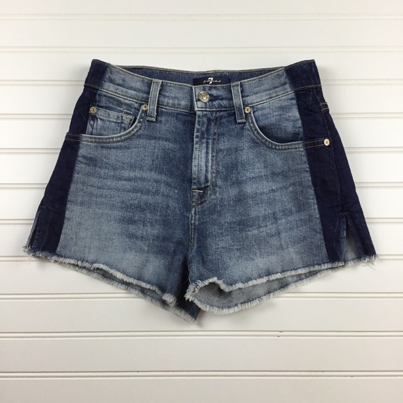 7 For All Mankind High Waist Cut Off Denim Shorts - Picture 3 of 8